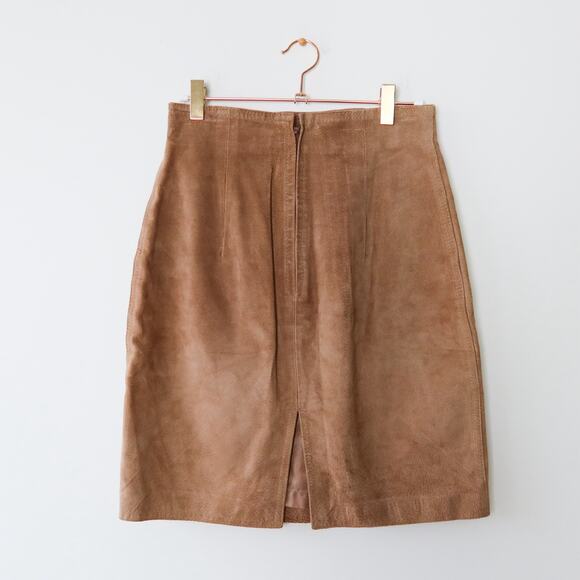 Vintage Tan Suede Pencil Skirt Copper Key 5 - Picture 11 of 15